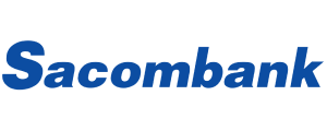 Sacombank logo with blue italic text on white background