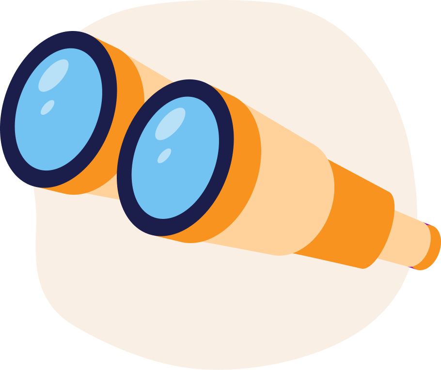 Illustration of a mountain with an orange flag on top and an upward trending graph line with dots