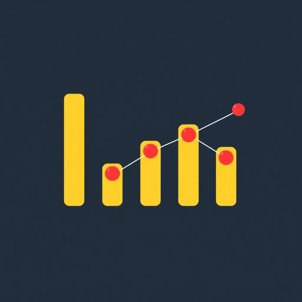 Illustration of a yellow bar chart with red dots connected by lines