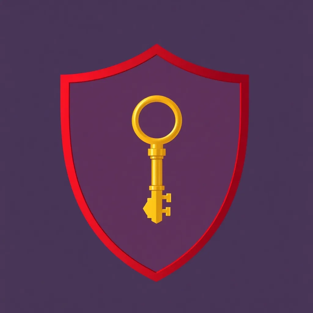 Illustration of a golden key inside a red shield representing security and credibility