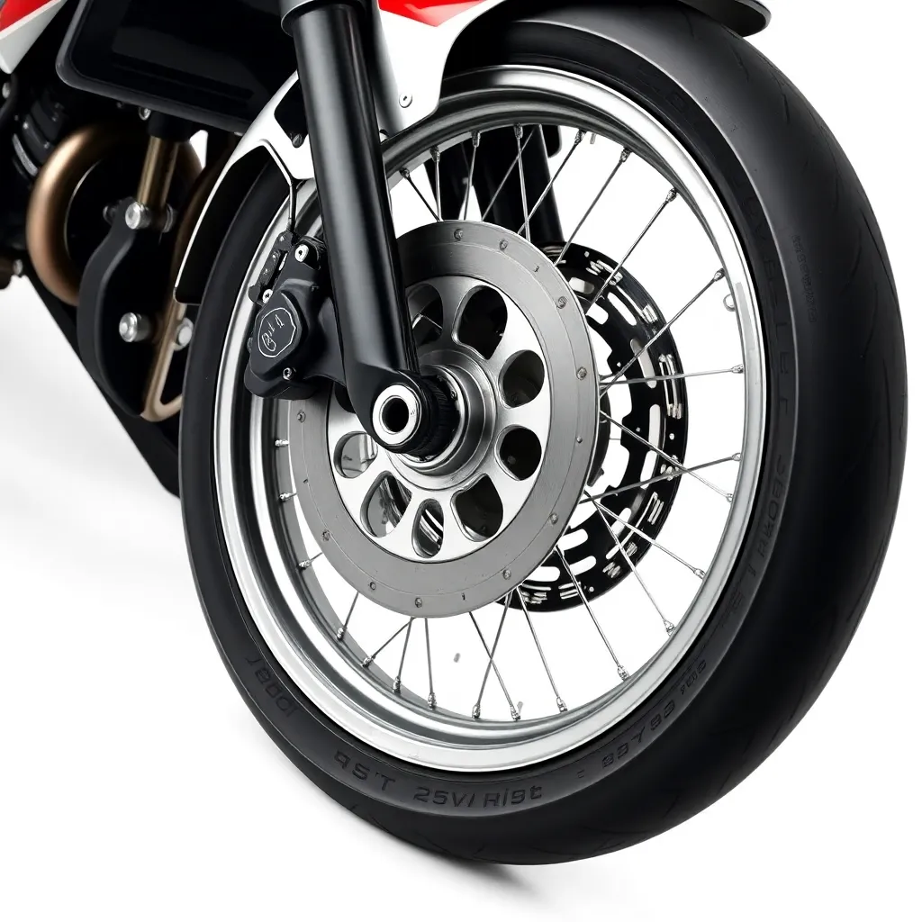 Front wheel of a speedway motorcycle on white background